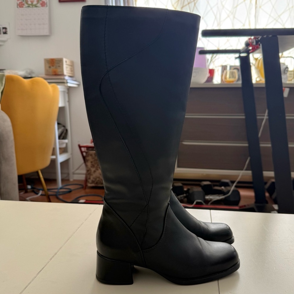 Studio B by Blondo Waterproof Black Soft Leather Knee High Boots Boho Chic